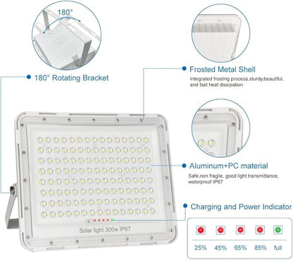 300W LED Solar Flood Lights,24000Lumens Street Flood Light Outdoor IP67 Waterproof with Remote Control Security Lighting for Yard, Garden, Gutter, Swimming Pool, Pathway, Basketball Court, Arena