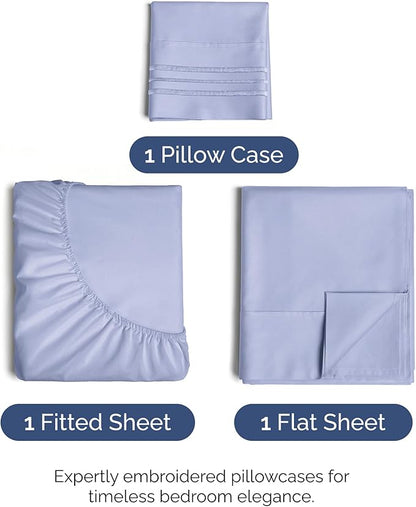 Twin Size 3 Piece Sheet Set - Comfy Breathable & Cooling Bed Sheets Set - Hotel Luxury Bedding for Women, Men, Kids, Teens, Boys & Girls - Deep Pockets, Ultra-Soft, Wrinkle Free - Oeko-Tex - Lavender