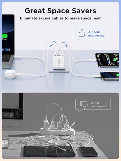 40W USB C Charger Block, 2Pack 4-Ports Type C Fast Phone Charging Cube with 6FT USBC to USBC Cord, Multiport Wall Plug Power Brick Box Compatible with iPhone, Samsung, iPad Pro, Cellphones Charger