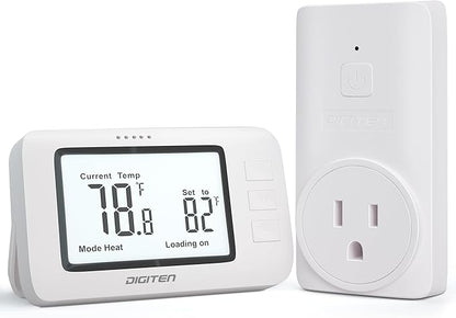 DIGITEN Wireless Thermostat WTC100 Pro Temperature Controller for Cooling & Heating, Remote Controlled Outlet, Easy-to-Use and Non-Programmable Plug in Thermostats for Home