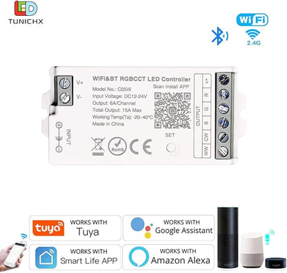 TUNICHX RGBCCT SMD FCOB 6 PIN LED Strip 2.4 GHz WiFi Group Controller Alexa Google Home Control Match with WR01RF LM091 B4 B8 FUT088 Mi-Boxer/Mi-Light RGBCCT Remote
