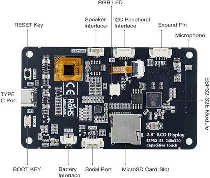 Hosyond ESP32-S3 Touchscreen Module, 2.8" 240x320 IPS LCD EPS32 Display with WiFi Bluetooth Capacitive Touch Screen for Arduino IoT Projects