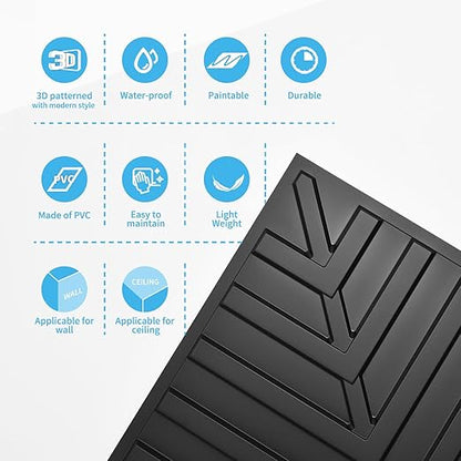 Art3d 12-Pack Drop Ceiling Tiles 2x2 FT, PVC 3D Textured Panels for Interior Wall Decor Living Room Bedroom Office, 24x24 Inch, Black