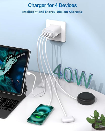 40W iPhone 16 Charger Block, 2Pack 4-Port Fast USB C Charger Blocks, Multiport PD Power Adapter & QC Plug iPhone Cube USBC Charging Brick Apple Adapter for iPhone 16/16 Pro/15/15 Pro Max/14/13/12/iPad