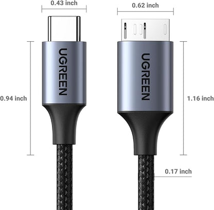 UGREEN 10 Gbps Micro B to USB C Hard Drive Cables, 10FT USB C to Micro B, External Hard Drive Cable Compatible with MacBook Pro/Air, iPad/Tablet, iPhone, Samsung Galaxy S24, WD Seagate etc