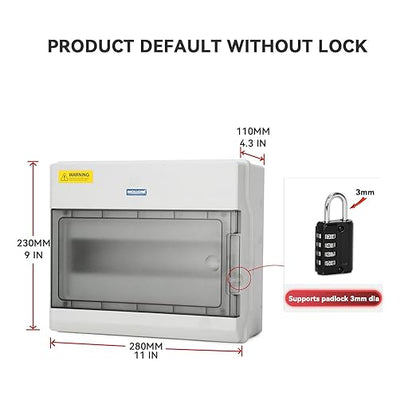 Mollom 12 Way Power Distribution Box with Bus Bars and Din Rail for Miniature Circuit Breaker MCB, Waterproof IP66.Padlock Available for Indoor and Outdoor Use