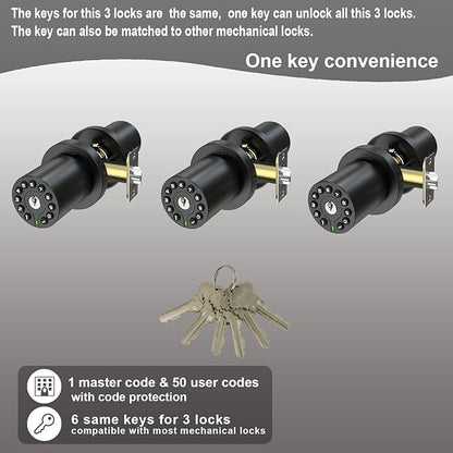 iulock IU-20 Code Door Lock, Electronic Door Knob with Keypad and Key, Auto Lock, Waterproof, Passage Function, Long Battery Life,50 Codes, Easy to use and Install for Office/Warehouse/Bedroom/Garage