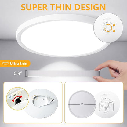 RLEDPZTX Led Flush Mount Ceiling Light,9 Inch 18w 1860lm,3000k/4000k/6000k 3CCT Selectable, Round Modern Flat Panel Super Slim Led Ceiling Light,for Living Dining Kitchen Bedroom Room (4Pack-White)