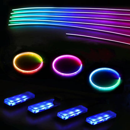 Acrylic Interior Car LED Strip Lights, Colorful 18-in-1 Car Ambient Lighting Kit, with Wireless APP Control, 622 LED Fiber Optic Strip Lights for Cars, Supports Neon Sync with Music DIY Mode.
