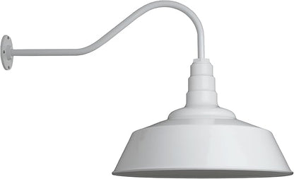 Steel Lighting Co. Large Outdoor Barn Light | Gooseneck Light Fixture | Made in America from 18-Gauge Steel | 20" Dome | 23" Gooseneck White Exterior/White Interior