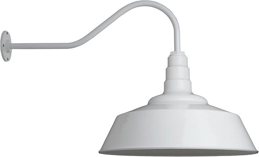 Steel Lighting Co. Large Outdoor Barn Light | Gooseneck Light Fixture | Made in America from 18-Gauge Steel | 20" Dome | 23" Gooseneck White Exterior/White Interior