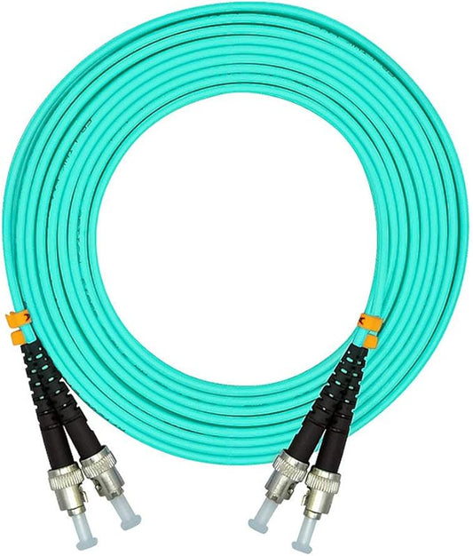 Jeirdus 3Meters 10ft ST to ST Duplex 50/125 10G OM3 Multi-Mode Fiber Optic Cable Jumper Optical Patch Cord ST-ST