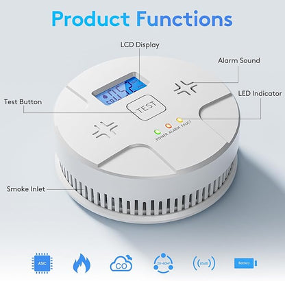 5 Packs,Smoke Detector Carbon Monoxide Detector Combo,2-in-1 Detection,85 dB Alarm,LED Indication,LCD Digital Displays,Battery Operated,(Includes 3 x 1.5V AA Batteries),Easy to Install,Portable Use