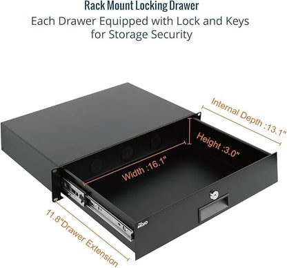 Tecmojo 2U Rack Drawer,Rack Mount Drawer for 19in Network Equipment/Server/AV Rack or Cabinet Enclosure,Sliding and Lockable Server Rack Drawer - Load-Bearing 44lb (20kg),with Cable Management Holes