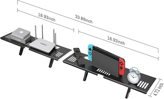 Adjustable Steel TV Top Shelf, Soundbar Mount, Universal Monitor Shelf for Soundbar, Game Console, Cable Box, Router Shelves and Home Accessories (No Storage Boxes, 2PCS)