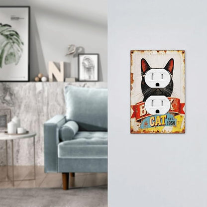 Bvtewkhz Black Cat Vintage Duplex Outlet Decorative Outlet Covers Light Switch Plate Electrical Receptacle Switchplate For Bathroom Kitchen Bedroom
