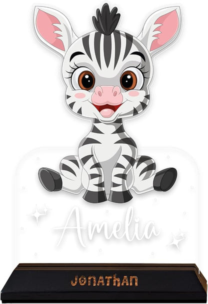 hun concept Personalized Kids Zebra Night Light – Custom Name LED Lamp for Nursery, Baby Room & Bedroom, Cute Animal Acrylic Night Lamp with Wooden Base, Unique Birthday & Christmas Gift for Children