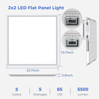 AIKVSXER 8 Pack 2x2 LED Flat Panel Light - Selectable 5 CCT 3000K-6500K & 5 Wattage 30-50W 5500Lm 0-10V Dimmable 2x2 led Drop Ceiling Lights 120-277V for Commercial and Home