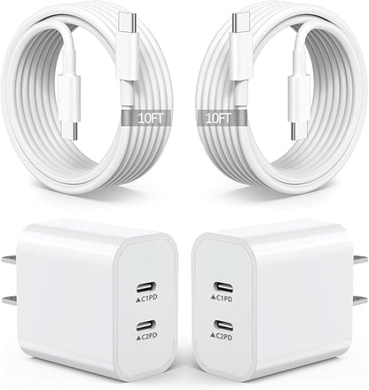 2Pack iPhone 17 16 Charger,Dual Port Fast Wall Charger Block with 10FT USB C to C Cable Cord Chargers Fast Charging for iPhone 17/17 Pro Max/17 Pro/iPhone Air/16Pro Max/16 Plus/15 Pro Max/15Pro/iPad