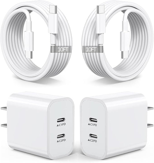 2Pack iPhone 17 16 Charger,Dual Port Fast Wall Charger Block with 10FT USB C to C Cable Cord Chargers Fast Charging for iPhone 17/17 Pro Max/17 Pro/iPhone Air/16Pro Max/16 Plus/15 Pro Max/15Pro/iPad