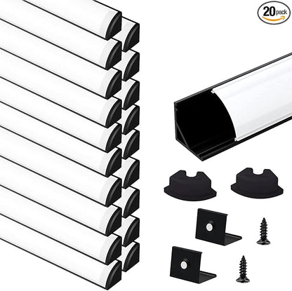VST 20pack 3.3ft LED Channel, V Shape Led Diffuser Channel, LED Aluminum Channel System with Milky Cover, End Caps and Mounting Clips, Aluminum Profile for LED Strip Light Very Easy Installation