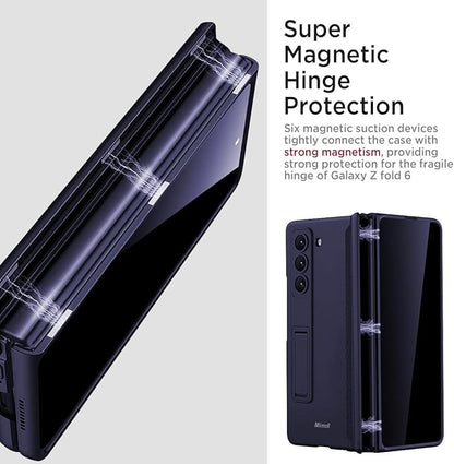 Miimall for Z Fold 6 Case with Privacy Screen Protector, [Military Grade Drop Protection] Built-in Adjustable Kickstand & Magnetic Hinge Protection Shockproof Phone Case for Galaxy Z Fold 6 5G Navy