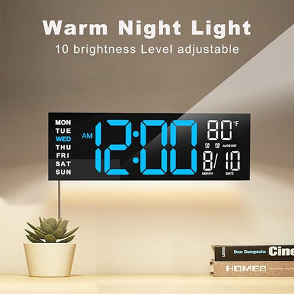 JALL 16" Large Digital Wall Mount Clock, Count Down Timer, Alarm, Big LED, RGB Color, DST, Temperature for Living Room Classroom Desk, Xmas, Birthday Gift for Senior Mom Dad (Blue White, 16 inches)
