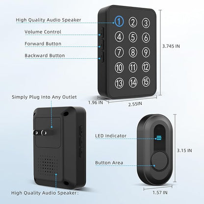 Wireless Caregiver Pager - 500ft Range Nurse Call System with LED Display, 15 Waterproof Call Buttons & 1 Receiver for Elderly, Patients, Disabled at Home, Hospital, Clinic