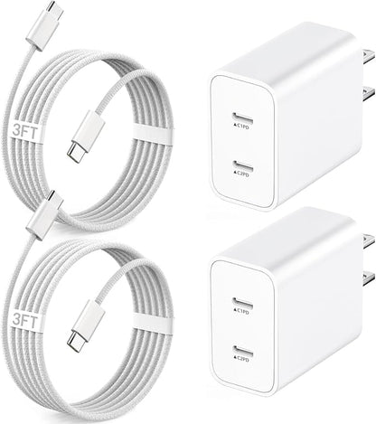 iPhone 17 Pro Max Fast Charger,2-Pack USB C 2in1 Dual PD Charging Block with USB C Woven Charger Cable for iPhone 17/17 Pro/Air/iPhone 16 Pro Max/16 Plus/16E/15 Pro Max/15 Plus,iPad Pro/Air/Mini