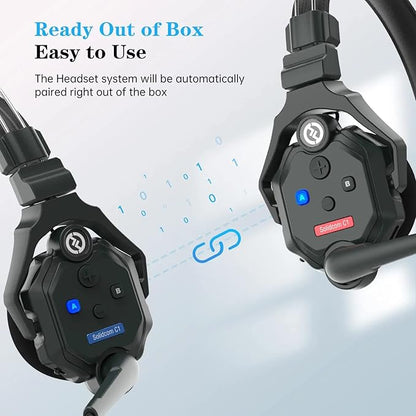 Hollyland Solidcom C1 3-Person 1100ft Full-Duplex Wireless Headset Intercom System for Team Communication Group Talk Single-Ear Headset with 1 Master & 2 Remote Headsets