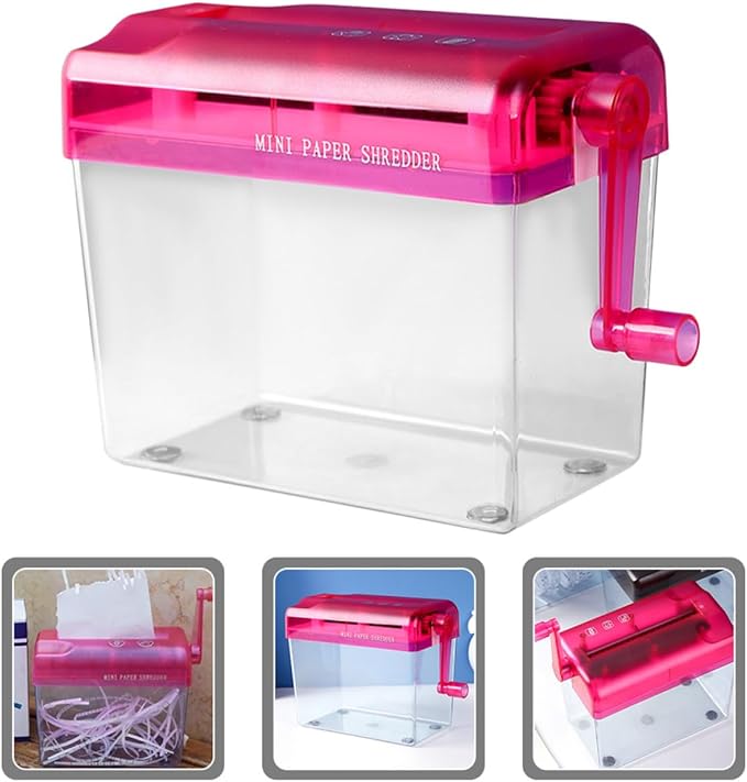 Healvian Manual Paper Shredder Small Desktop Handheld Red Compact Office and Home Use Convenient Hand Shredder for A4 Paper Documents