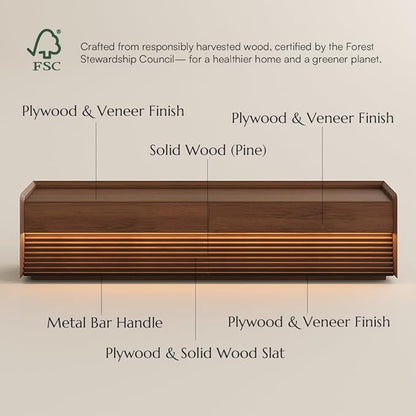 POVISON Fully-Assembled Mid Century Matte Sintered Stone TV Stand, 78.74" Wood Media Console with Adjustable LED Light, Entertainment Center with Storage for Living Room