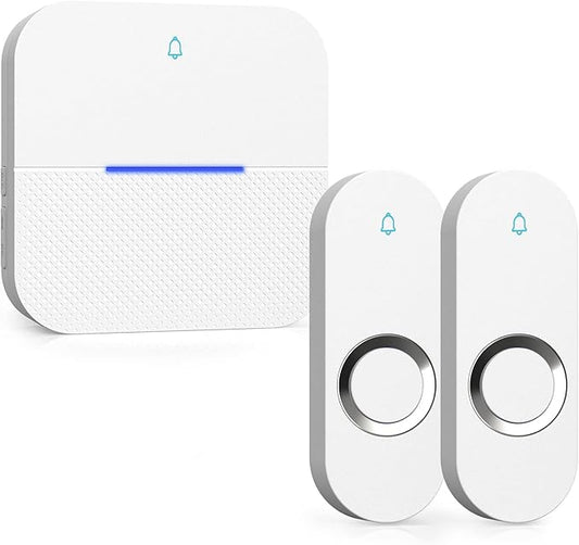 AIDA Lighted Wireless Doorbell for Home, Waterproof Battery Doorbell Wireless 1,000ft Range, 5 Volume Levels with 58 Chimes & LED Flash on Receiver (White, 2 Buttons & 1 Receiver)