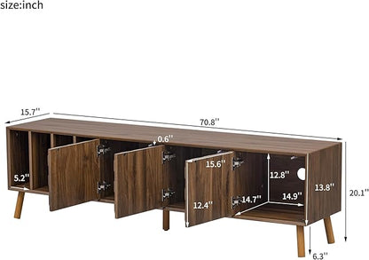 Virubi Mid-Century Modern TV Stand, Entertainment Center with 3 Doors and Open Shelf, Media Console for TVs up to 80 Inch, Television Stands with Cable Management for Living Room