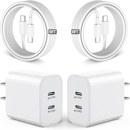 iPhone 17 16 15 Charger,USB C Charger Fast Charging,2Pack Dual Port Fast Wall Chargers Block with 6FT USB C Cable for iPhone 17 Pro Max/17 Pro/17/Air/16 Pro Max/16 Plus/16e/15/iPad Pro/Air/Mini/AirPod