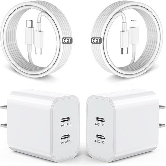 iPhone 17 16 15 Charger,USB C Charger Fast Charging,2Pack Dual Port Fast Wall Chargers Block with 6FT USB C Cable for iPhone 17 Pro Max/17 Pro/17/Air/16 Pro Max/16 Plus/16e/15/iPad Pro/Air/Mini/AirPod