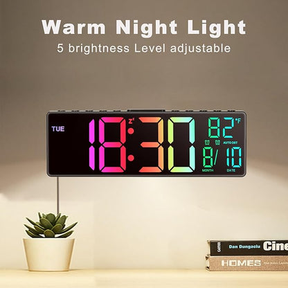 JALL 10.5'' Large Digital Wall Clock, Big LED Number Display, Alarm, RGB Colors, Auto DST, Temperature for Classroom, Bedroom, Decor, Birthday Xmas Gift for Senior, Mem Womem Mom Dad
