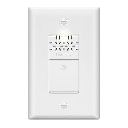 LIDER No Neutral Wire Required Humidity Sensor Switch, Automatic Humidity Detection, Air Circulator, Bathroom Fan Automated Control, Adjustable Timing, 1-Pole, UL Listed, White, Wall Plate Included