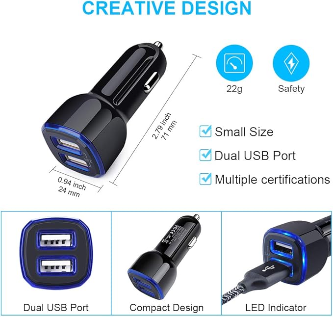 USB Charger for Samsung Galaxy S25 Ultra S24 FE A10E A50 A70 A80 S23 S22 S21 S20 S10E S9 A16 5G A15 A03s A04s A14 A13 A53 A54 A55 A51 A11 A21, Car Adapter, Wall Charger Plug Type C Fast Charging Cable