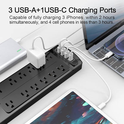 Power Strip, ALESTOR Surge Protector with 12 Outlets and 4 USB Ports(1 USB C Port), 20 Feet Extension Cord (1875W/15A), 2700 Joules, ETL Listed, Black