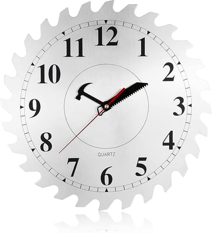 CIGERA 12 Inch Metal Wall Clock with Circular Saw Blade Dial, Handsaw and Hammer Pointer,Great Decor for Garage,Workshop and Man Cave