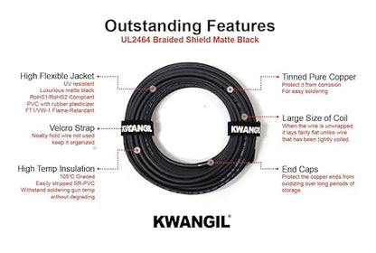 KWANGIL 4C 20AWG AMSB Shielded Cable Wire (UL2464) - Highly Flexible Str TC, PVC Ins, OS+TC BRD, PVC JKT for CNC Machine, Stepper Motor, VFD Spindle (Matte Black 25FT)