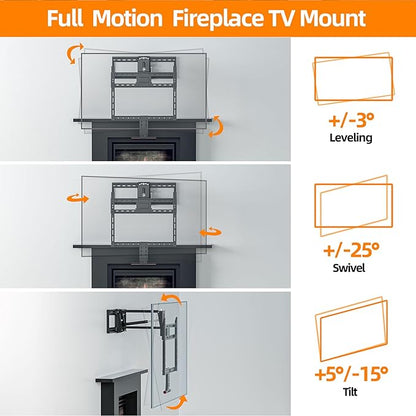 Pull Down TV Mount for Fireplace, Height Adjustable for Most 43-80 Inch TVs, Max VESA 600x400mm up to 80lbs, Full Motion Articulating Above Mantle Installation