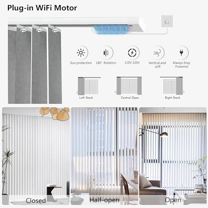 Blindify Motorized Vertical Blinds Compatible with Alexa Google Home, Blackout Sliding Door Shades Smart Vertical Blinds Remote Control Customize, Light Beige