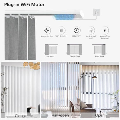 Blindify Motorized Vertical Blinds Compatible with Alexa Google Home, Blackout Sliding Door Shades Smart Vertical Blinds Remote Control Customize, Light Beige