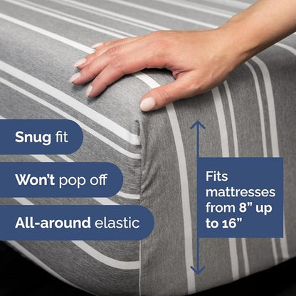 Full XL Bed Sheet Set - 4 Piece Extra Long Extended Full XL Sheets - Soft, Breathable & Cooling - Fits 8" to 16" Mattress with Deep Pockets - 54" x 80" - Wrinkle and Fade Resistant - Grey Stripes 3