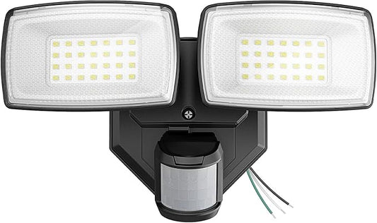Onforu 32W 2 Head Motion Sensor Outdoor Lights, 3200LM 6500K LED Security Light Hardwired, Dusk to Dawn, Motion Detector Light for Outside, IP65 Waterproof Flood Lights for Garage, Yard(Black)