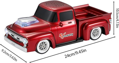 WSTER WS-538 Retro Pickup Truck Bluetooth Replica Speaker – Portable Wireless Car Model Speaker with FM, TWS, LED Party Lights, USB/TF Playback, Built-in Microphone, Type-C, Surprise Gift(Red)