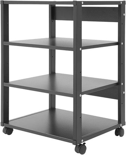 4-Tier AV Media Stand Rack, Black Rolling Stereo Audio Rack Stand with Wheels, Mobile & Space-Saving Design, Perfect for Speakers, DVD Players, Amplifiers (19.7 * 15.7 * 27.4in)
