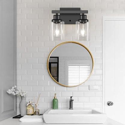 DIKAIDA Bathroom Vanity Light, 2-Light Modern Matte Wall Sconce Lighting with Clear Glass Shade, Wall Lights,Bath Vintage Wall Mounted Lamps for Mirror Bedroom Living Room